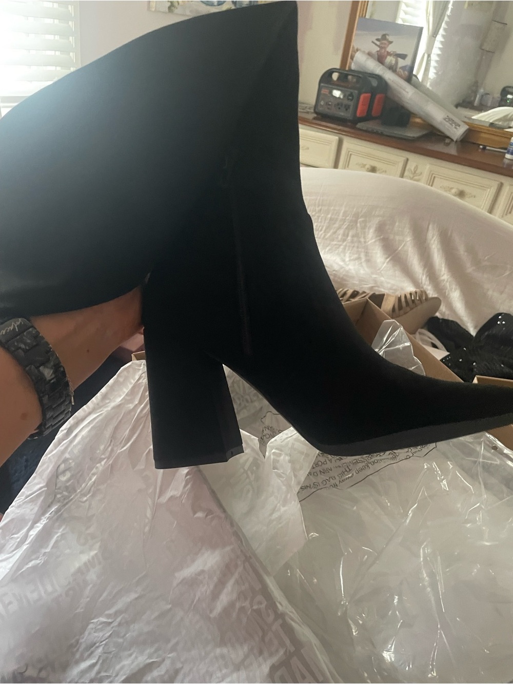 Steve Madden Black Pointed Block Heel Ankle Boots
